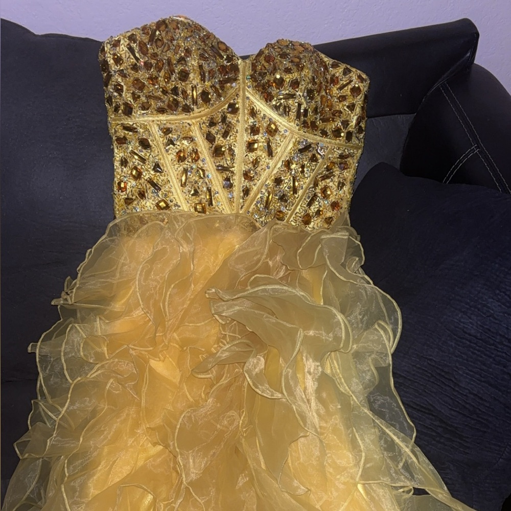 Cinderella Gold Embellished Prom Dress
